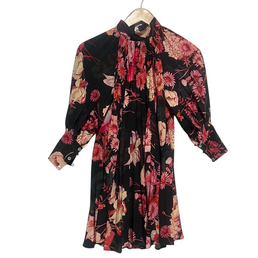 Christina Rohde 8 Black Floral High-Neck Pleated Girls Dress Size 8